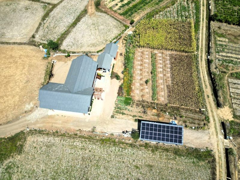 Aerial view of the ground-mounted array between fields