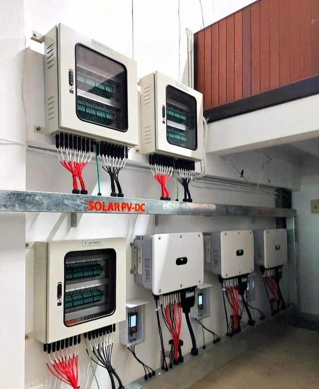 String inverters and distribution boards in the plant room
