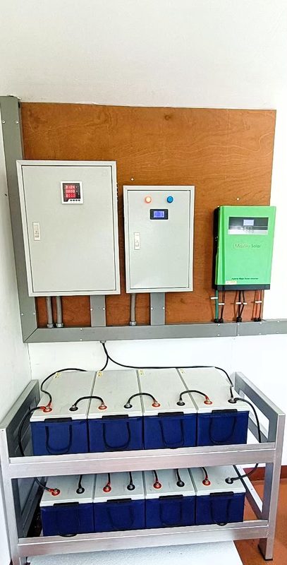 Battery bank and charge controllers installed on the boat